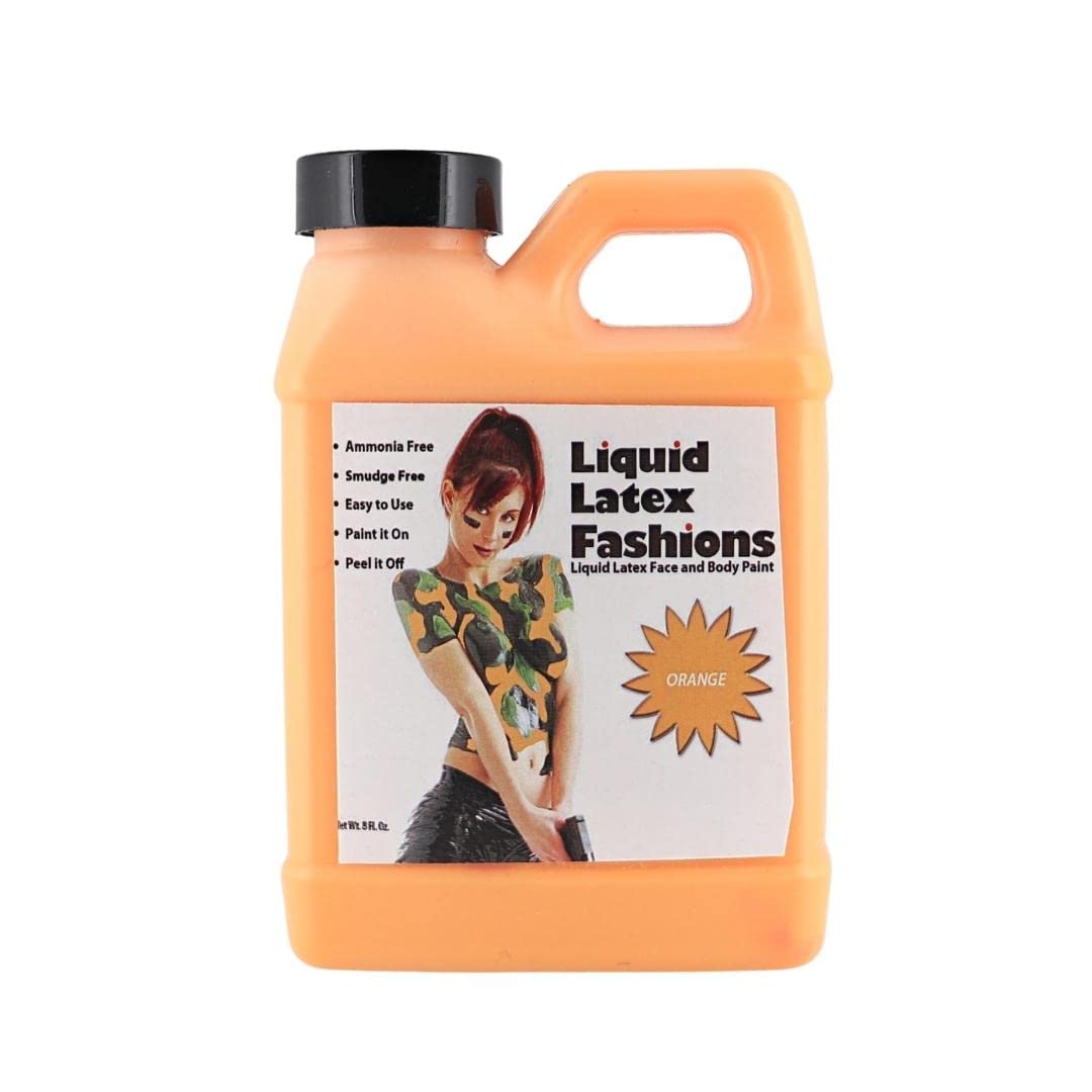 Orange 8 oz - Liquid Latex Body Paint, Ammonia Free No Odor, Easy On and Off, Cosplay Makeup, Creates Professional Monster, Zombie Arts, Garfield