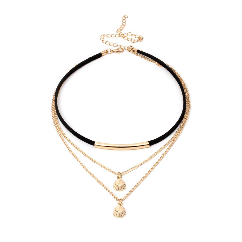 DoubleNine Cowrie Shell Silver Gold Pendant Velvet Choker Ethnic Seashell Boho Chic Women Multilayer Necklace Accessories (gold)
