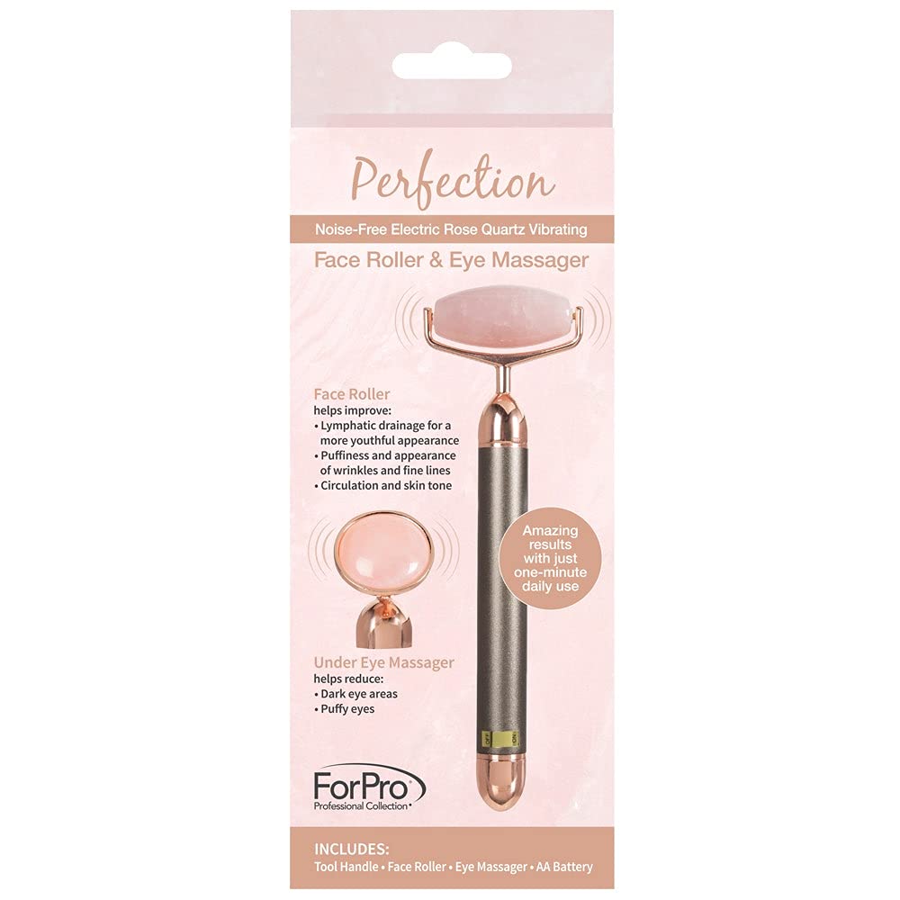 ForPro Professional Collection Electric Face Roller & Eye Massager, 2 in 1 Vibrating Skin Care Tool, Rose Quartz
