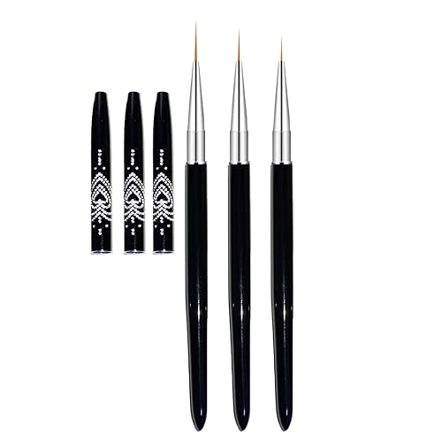 FULINJOY Nail Art Liner Brushes, 7mm/9mm/11mm UV Gel Painting Nail Art Design Brush Metal Handle Nail Drawing Pens (3PCS, Black)