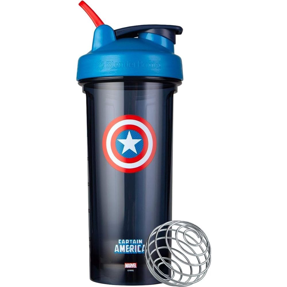 BlenderBottle Marvel Shaker Bottle Pro Series Perfect for Protein Shakes and Pre Workout, 28-Ounce, Captain America Shield