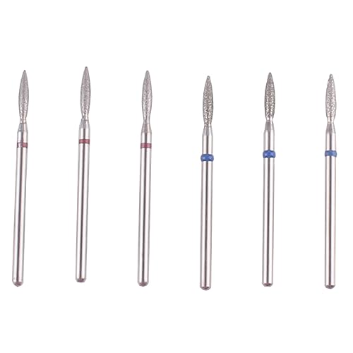 MZCMSL Flame Shape Diamond Cuticle Nail Drill Bit Set, 6pcs Pro Manicure Drill Bits for Nail Prep, 3/32 Shank efile Bit(Fine+Medium)
