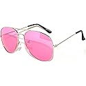 OWL Classic Aviator Style Sunglasses Pink Tint Lens Metal Silver Frame for Women UV400 Protection