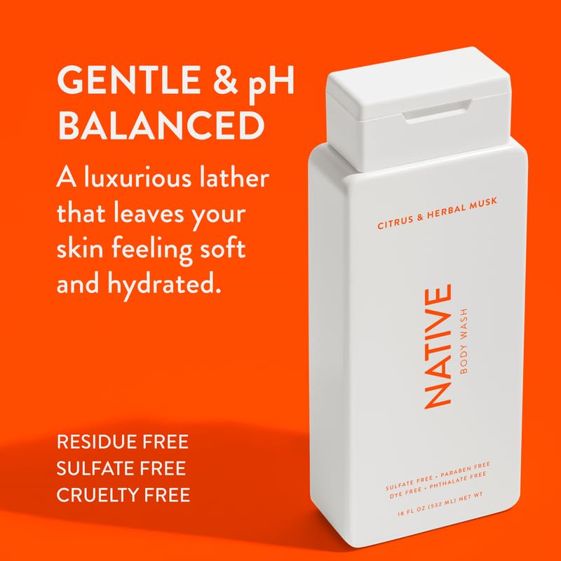 Native Body Wash Contains Naturally Derived Ingredients | For Women & Men, Sulfate, Paraben, & Dye Free Leaving Skin Soft and Hydrated | Citrus