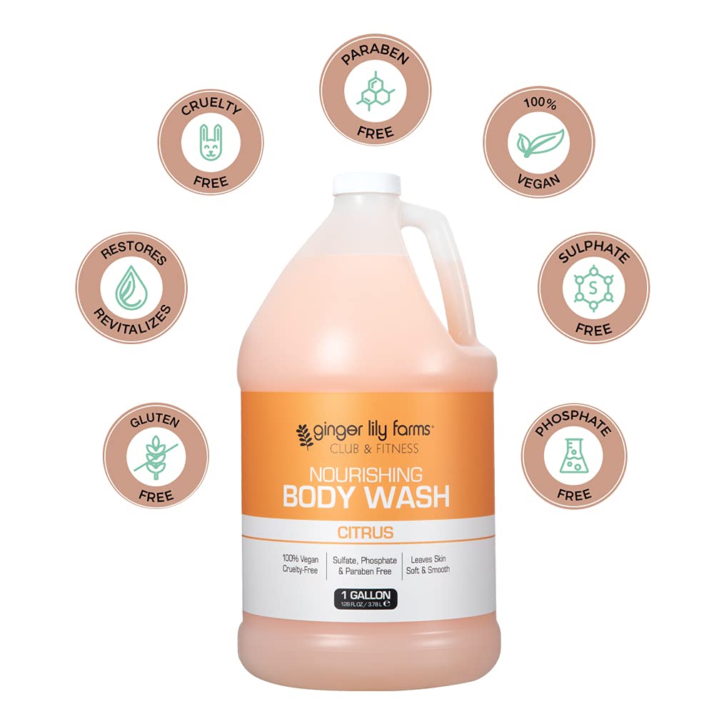 Ginger Lily Farms Club & Fitness Nourishing Body Wash, 100% Vegan & Cruelty-Free, Citrus Scent, 1 Gallon Refill (Pack of 4) Beauty & Personal Care Ginger Lily Farms