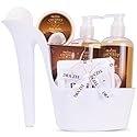 Gift Set for Her - 8 Pcs Luxury Coconut Scented Heel Shoe Bath and Body Spa Basket - Shower Gel, Bubble Bath, Body Butter, Lotion & More - Gift