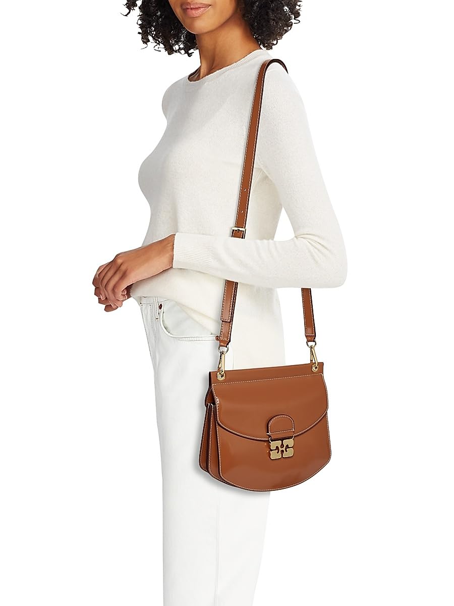 Ganni, Apo-G Small Crossbody Leather Bag, Caramel Cafe