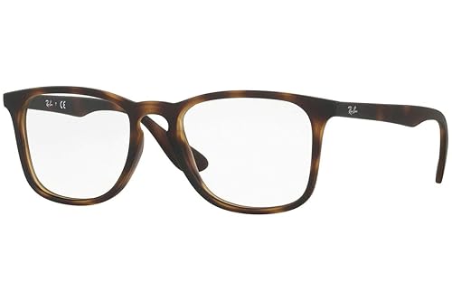 Ray-Ban Unisex RX7074 Square Prescription Eyewear Frames, Rubber Havana/Demo Lens, 52 mm