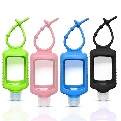 4 Pack Travel Size Plastic Clear Bottles w/Silicone Sleeve Refillable Empty Squeeze Containers Leakproof Flip Cap Keychain Bottles Hand Sanitizer