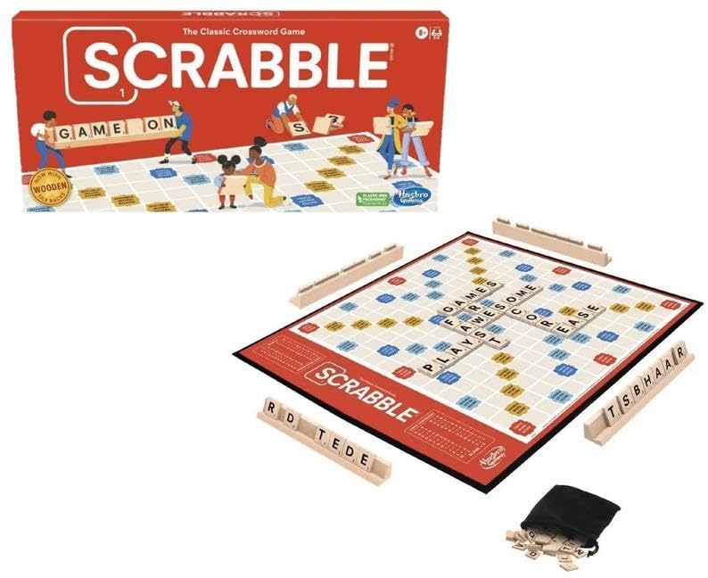Hasbro Gaming Scrabble Board Game, Classic Word Games for Kids Ages 8 and Up, Fun Family Game for 2-4 Players, The Classic Crossword Game