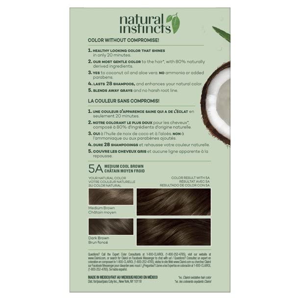 Clairol Natural Instincts, 024, Clove, Med Cool Brown, 2 pk