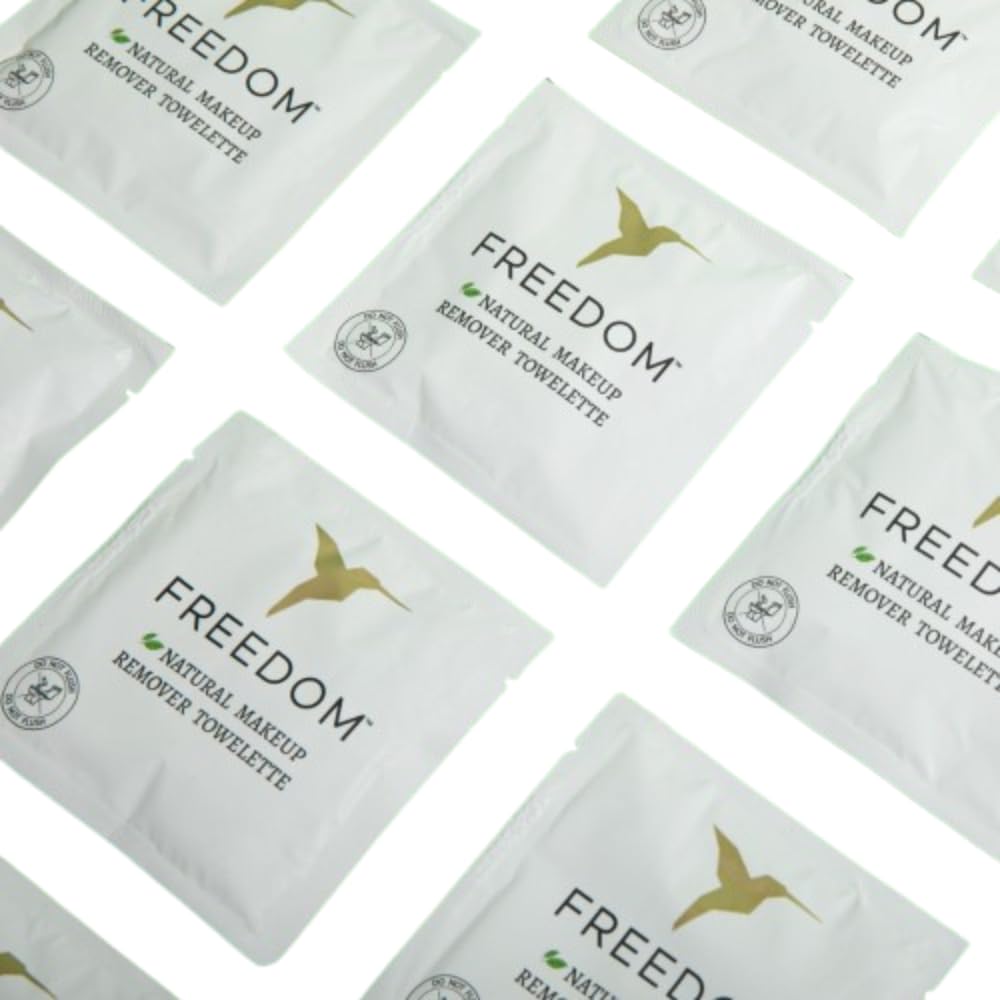 Freedom Makeup Remover Wipes for Face, Individually Wrapped - Unscented & Sustainable, For Sensitive Skin, All Natural Ingredients & Essential Oils (1