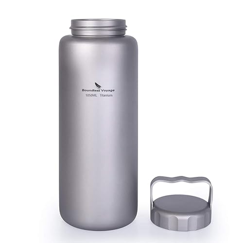 iBasingo 1050ml/35.5 oz Titanium Water Bottle with Handle Outdoor Leak-Proof Wide Mouth Sport Drinking Bottle Camping Tea Coffee Canteen Kettle…