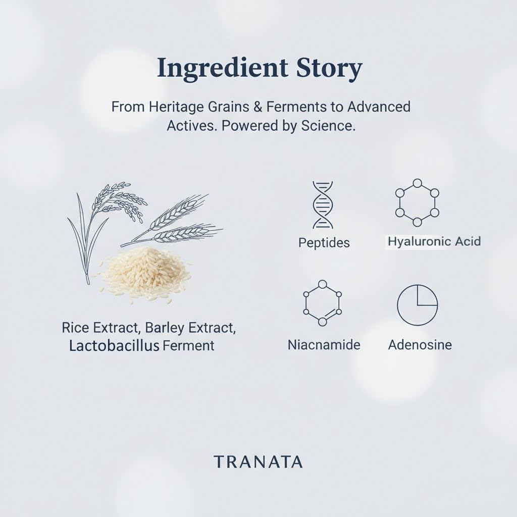 Tranata Rice Lipids Peptide Serum - UK Vegan Society Certified, 80% Rice Extract for Glass Skin Glow, Niacinamide & Adenosine High-Nutrition Barrier Beauty & Personal Care TRANATA