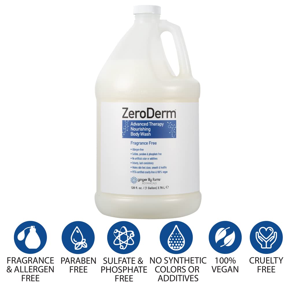 Ginger Lily Farms Botanicals ZeroDerm Advanced Therapy Nourishing Body Wash, 100% Vegan & Cruelty-Free, Fragrance Free, 1 Gallon Refill (Pack of 4) Beauty & Personal Care Ginger Lily Farms