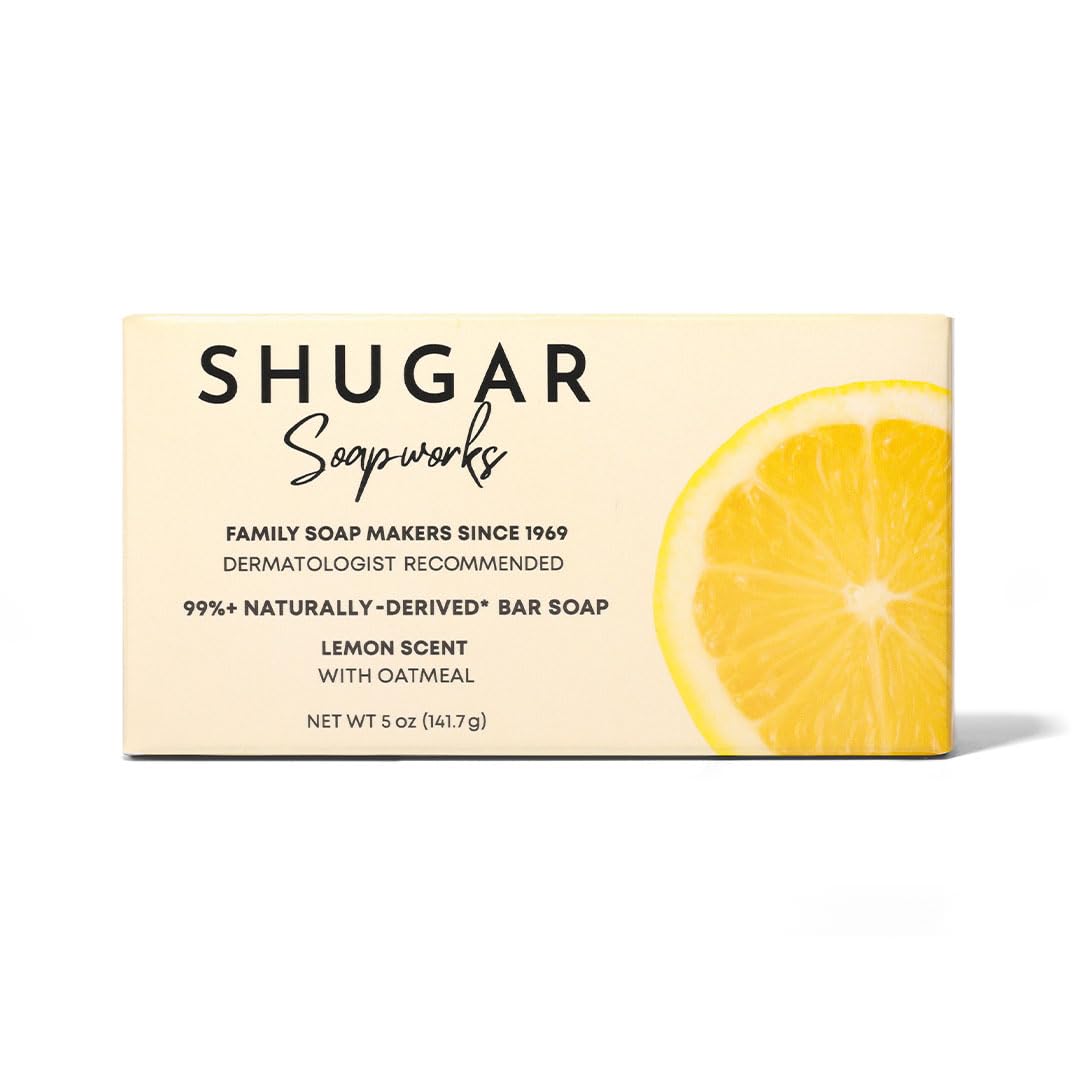 Shugar Soapworks Oatmeal & Lemon Verbena 5 oz Beauty Bar Soap | Plant-Based Vegan Formula | Sulfate & Paraben Free | Gentle Exfoliating Cleanser