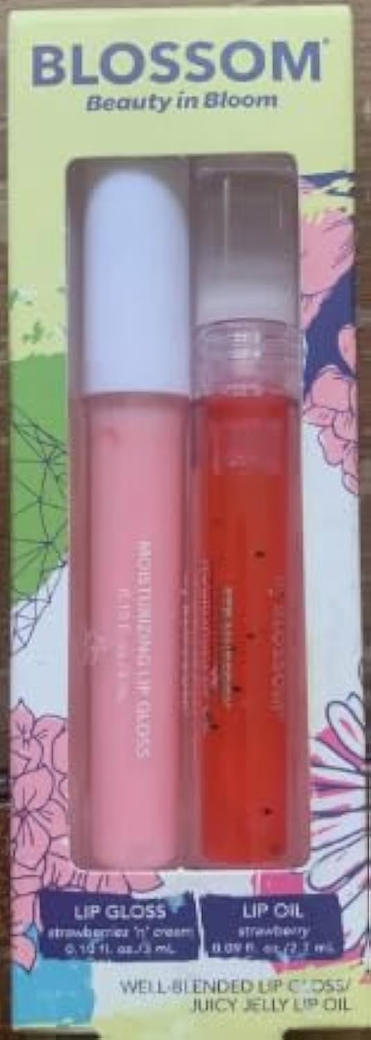 Blossom Strawberries n Cream Lip Gloss & Strawberry Lip Oil Well Blended Juicy, 1 Count (Pack of 1)