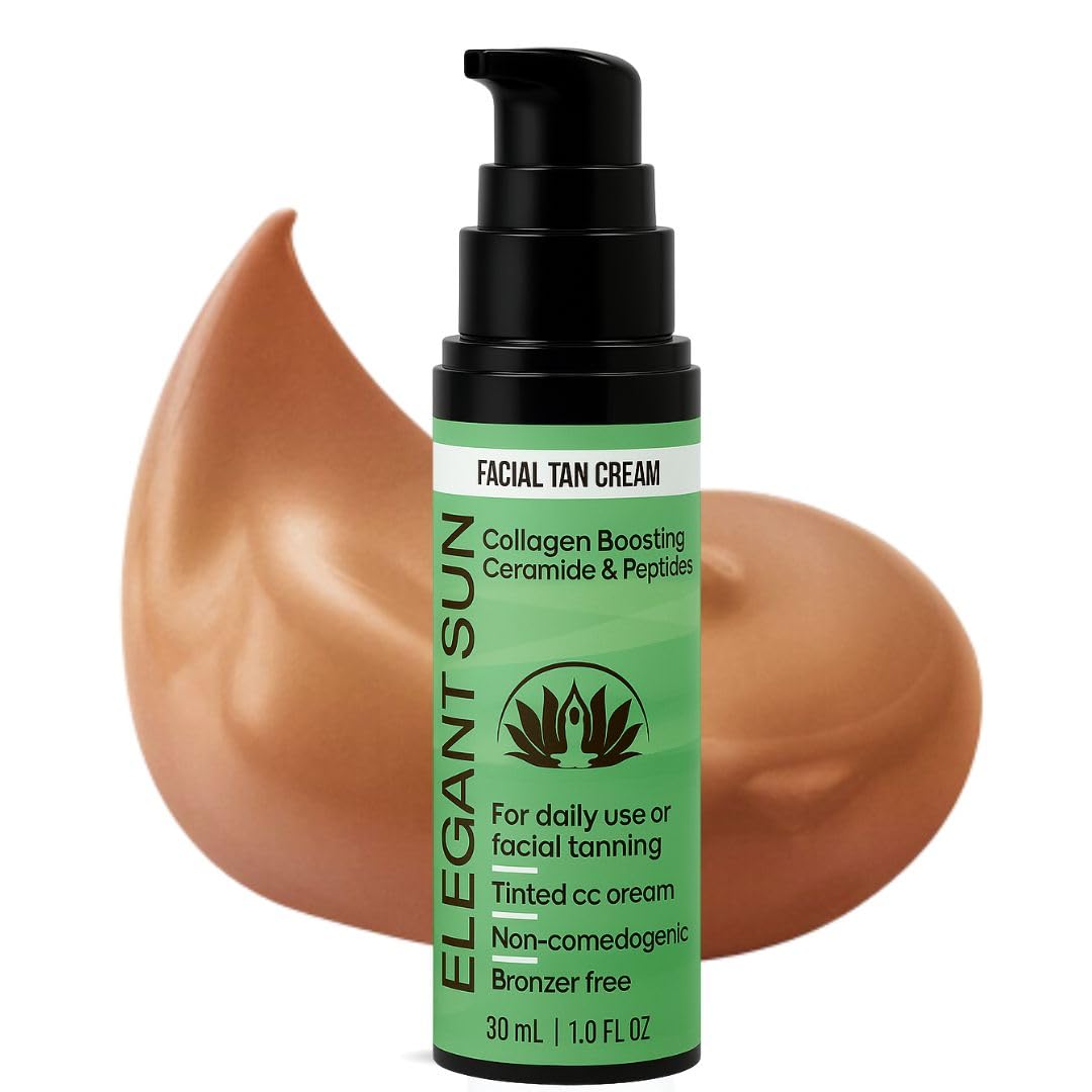 Flawless Glow Collagen-Boosting Facial Tan Cream - Peptide CC Serum with Copper Peptides GHK-Cu, Ceramides & Hyaluronic Acid - Bronzer-Free, No DHA