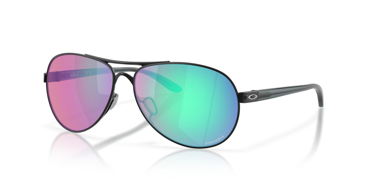Oakley Women's OO4079 Feedback Polarized Aviator Sunglasses, Satin Black/Prizm Golf, 59 mm