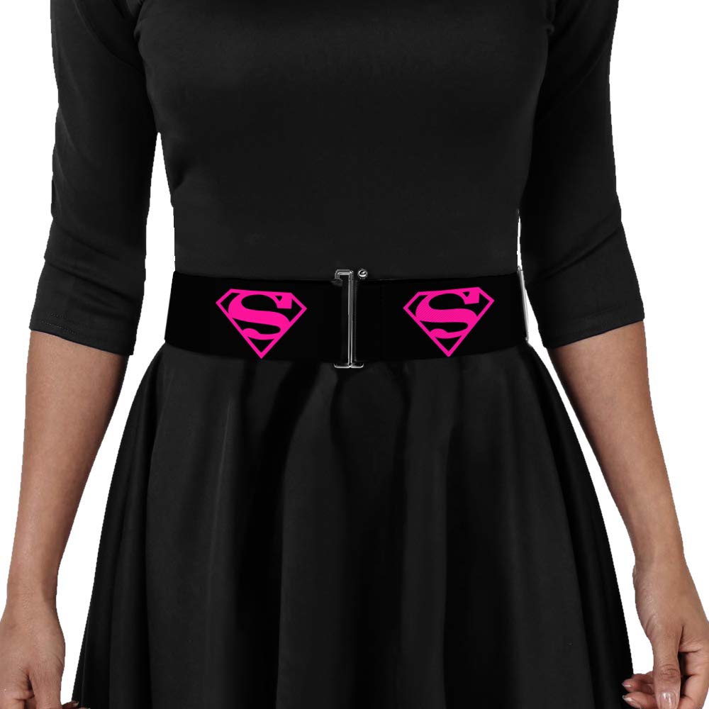 Buckle-Down Women's Cinch Belt Superman Shield Black Hot Pink 23 to 42 Inch, Multicolor