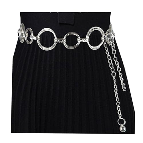 LABANCA Womens Belt Chain Dress Hollow Out Ring Sweater Belt Decorated Skinny Waist Belt Silver