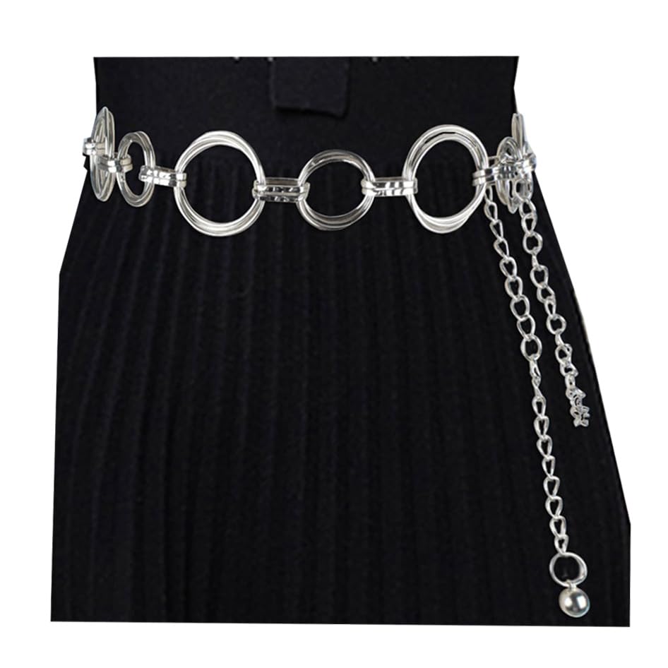 LABANCA Womens Belt Chain Dress Hollow Out Ring Sweater Belt Decorated Skinny Waist Belt Silver