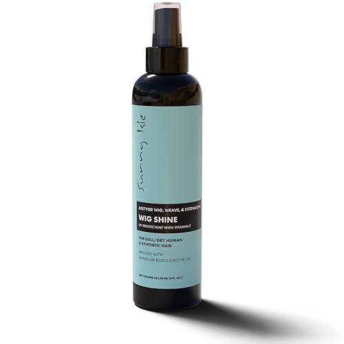 Sunny Isle Just for Wig, Weave, Braid, & Extensions Wig Shine 8oz | For Synthetic & Natural Hair | UV Protectant with Vitamin E, Jamaican Black Castor
