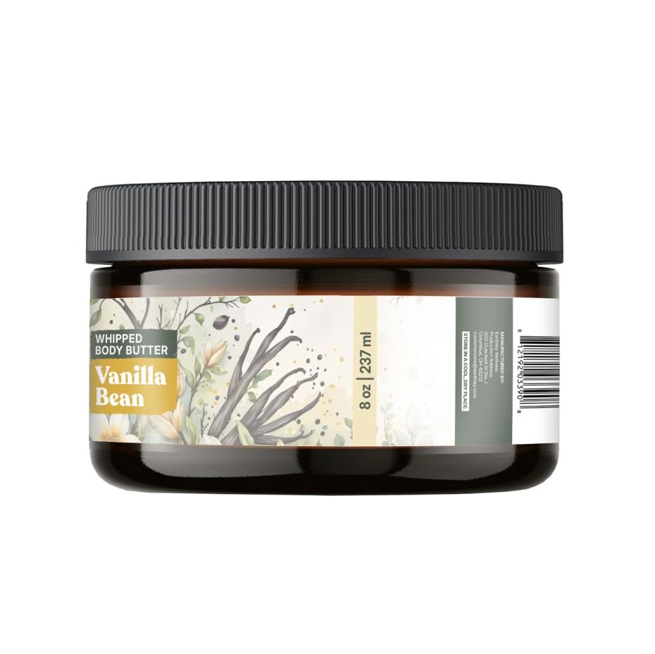 Earthley Wellness Whipped Body Butter Vanilla, Natural Body Butter with Mango Butter & Apricot Oil, Nourishing Skin Butter for Dry Skin