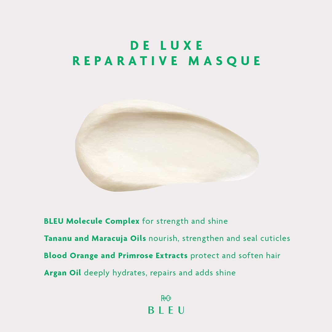 R+Co BLEU De Luxe Reparative Masque - Restores Texture, Strength, and Shine to Dry, Damaged Hair, Hydrates, Calms, Smoothes, Seals Cuticles, Mends