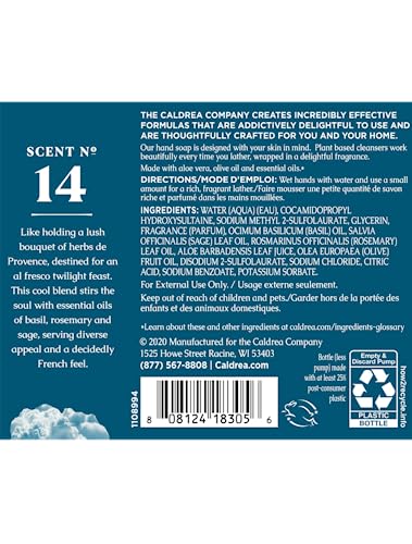 Caldrea Hand Wash Soap, Basil Blue Sage Scent, 10.8 Oz