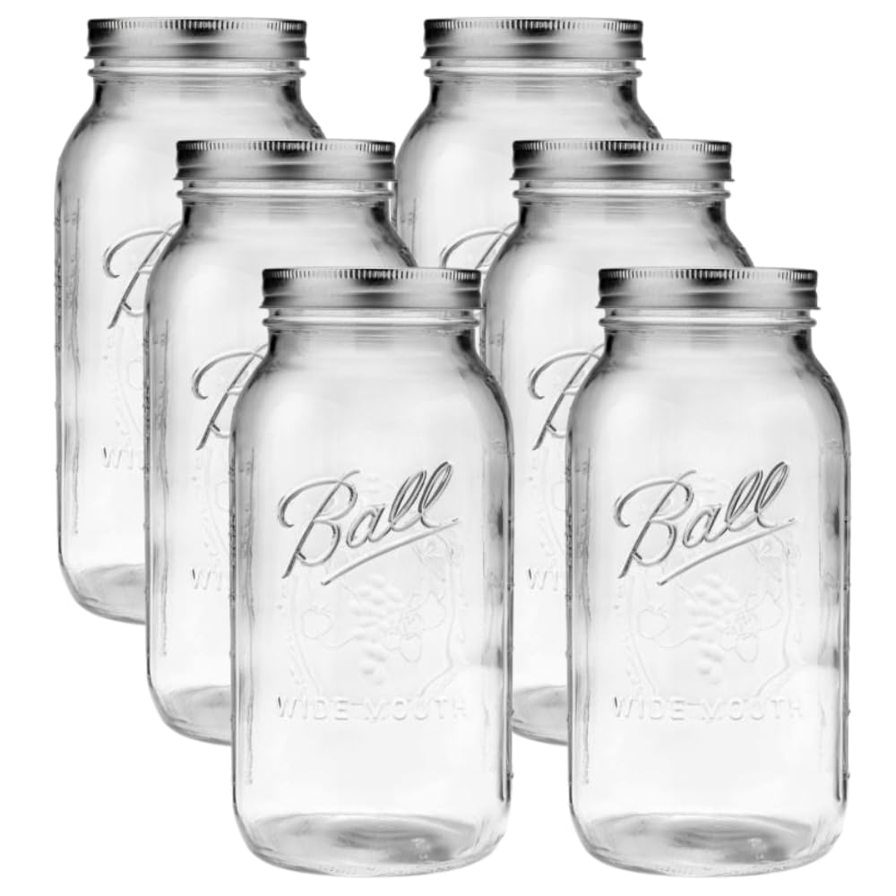 Ball - 64oz Wide Mouth Jars with Lids & Bands 6 Pack Jars | Half Gallon Large Glass Mason Jar for Food Storage with airtight Lid, 0.5 Gallon Glass…