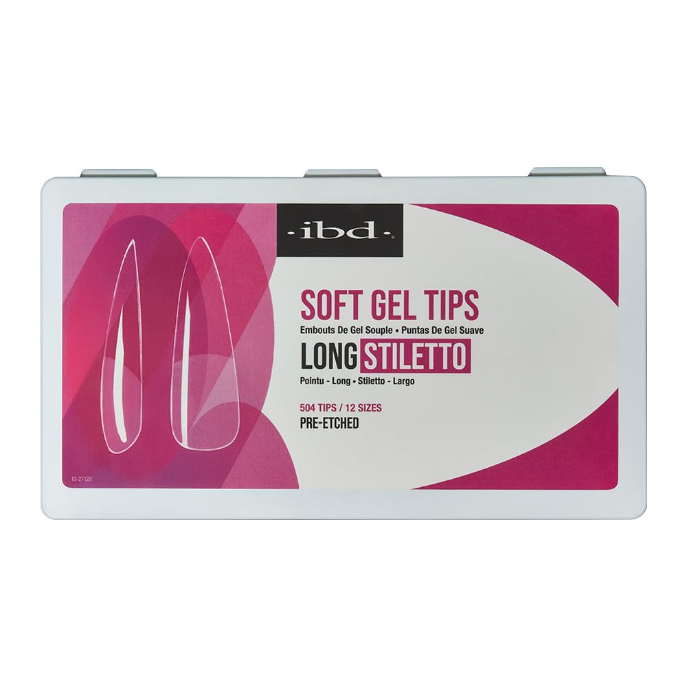 IBD Clear Soft Gel Nail Tips - Long Stiletto Shape, Pre-Etched Fake Nail Extensions for Durable, Lightweight Application, Acrylic Press On Nails, 504 Beauty & Personal Care IBD