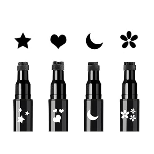Face Stamp & Eyeliner Set, 4 PCs Black Shape Stamps and Felt Eye Liners, Dual ended 2-in-1 Eye Makeup Pen