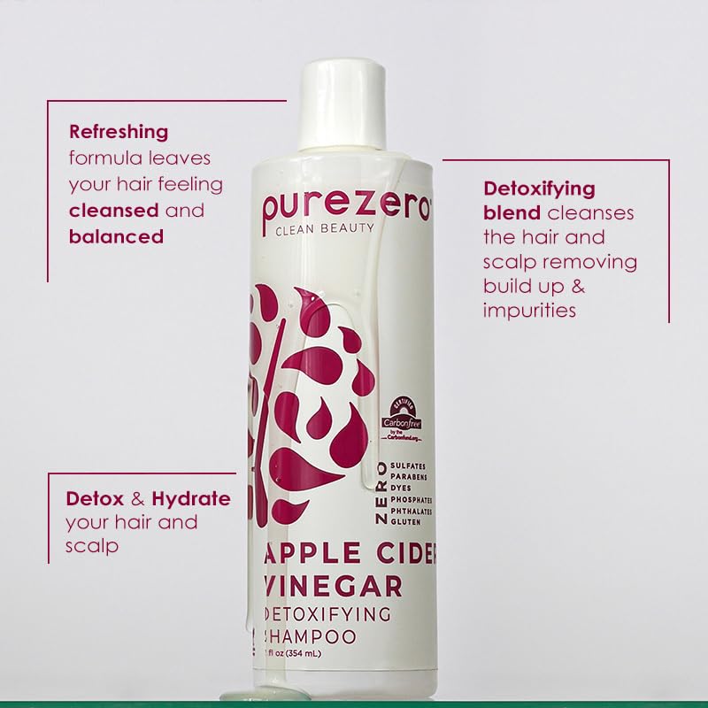 Purezero Apple Cider Vinegar Shampoo & Conditioner Set - Detox Scalp & Hair - pH balanced -Increase Hydration - Zero Sulfates, Parabens, Dyes - 100%