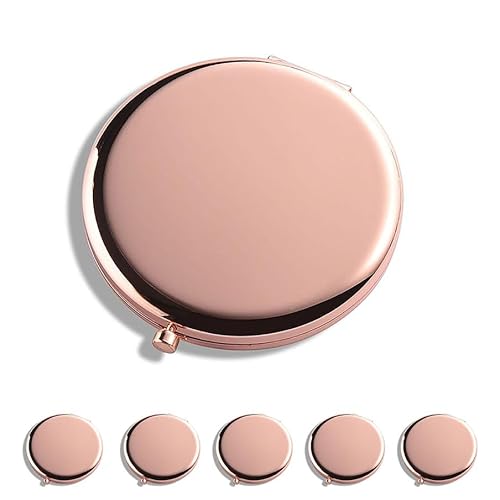 WOOYALIN Magnifying Compact Double-Sided 1X/2X Round Pocket Handheld Travel Makeup Portable Pocket Mirror Rose Glod 5PCS