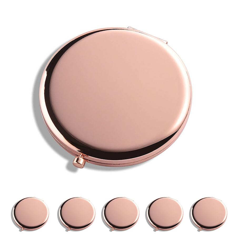 WOOYALIN Magnifying Compact Double-Sided 1X/2X Round Pocket Handheld Travel Makeup Portable Pocket Mirror Rose Glod 5PCS