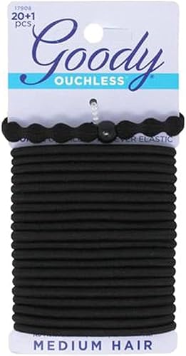 Goody Ouchless No-Metal Elastics Hair Ties for Medium Hair, 20+1 Pcs - Pain-Free Hair Accessories for Women Perfect for Long Lasting Braids, Ponytails