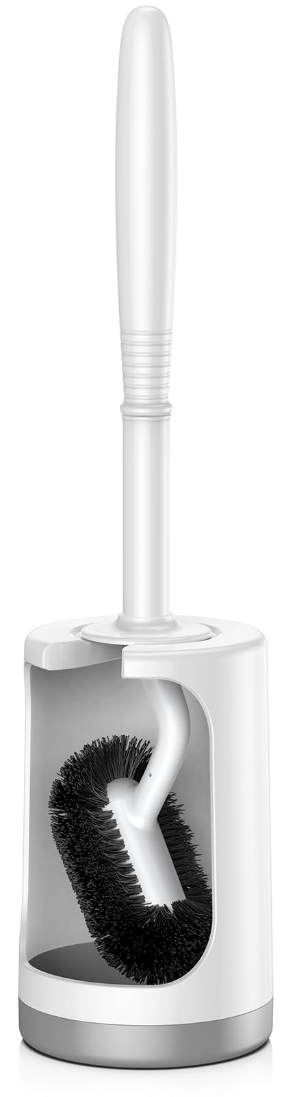 HAMITOR Toilet Brush with Holder – Curved Design for Deep Rim Cleaning, Compact Scrubber for Small Bathrooms & RVs – White