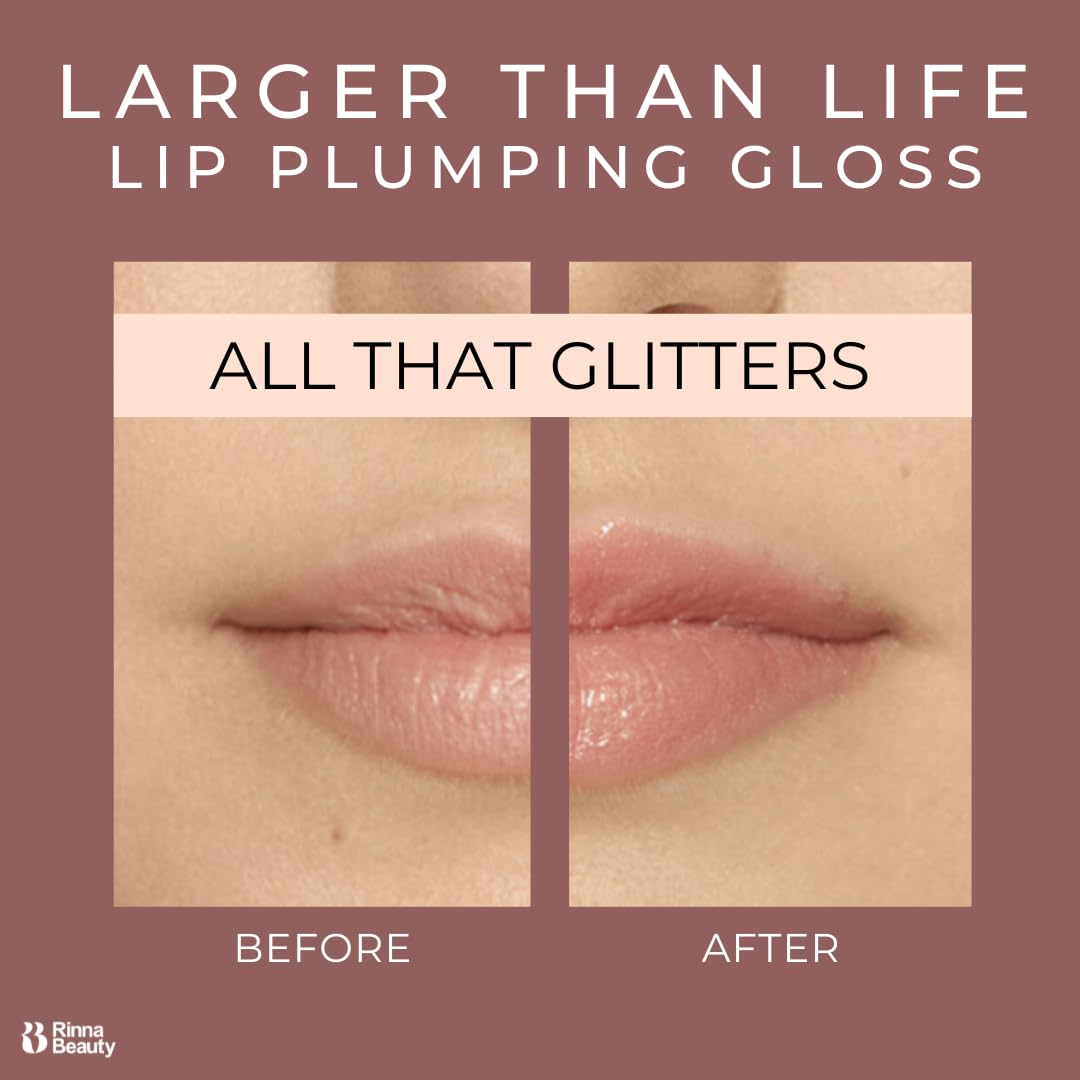 Rinna Beauty Lip Plumping Gloss - All That Glitters - Helps Boost Collagen, Increases Lip Volume, Elastin Production - Vegan, Cruelty-Free - 1 each