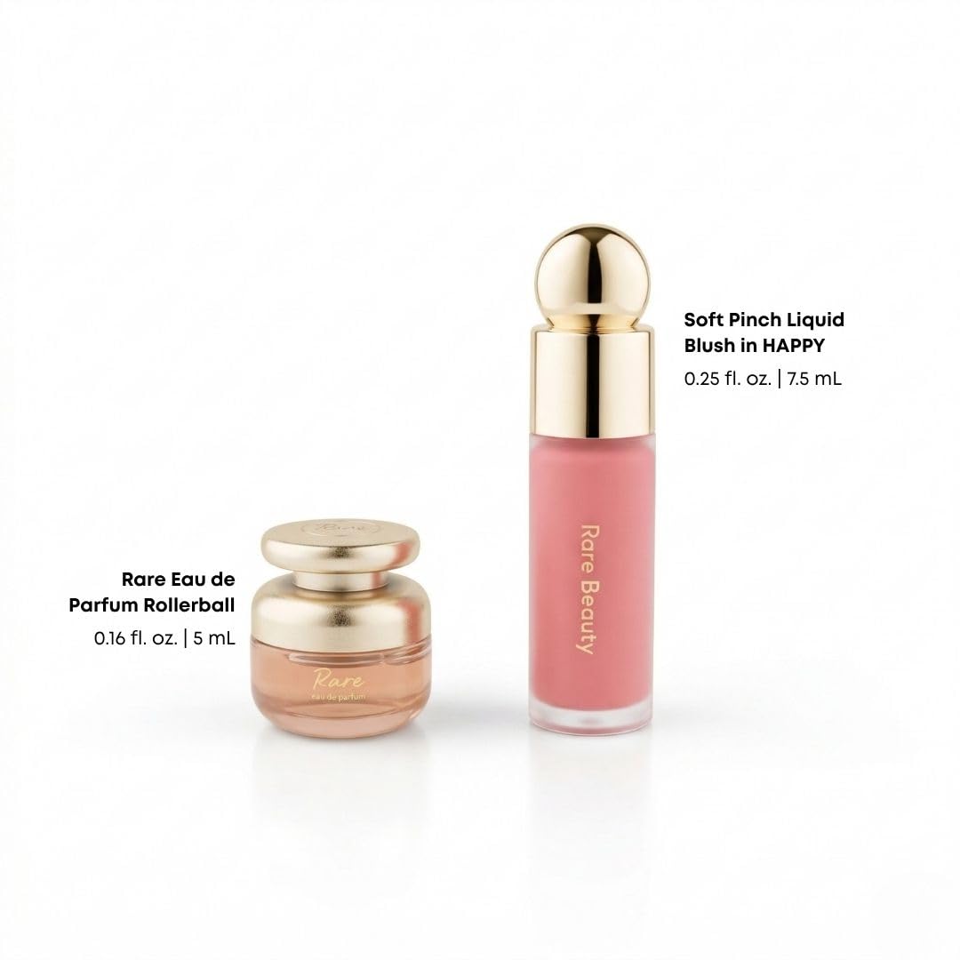 Rare Beauty Selena's Faves Mini Fragrance & Blush Set - EAU De Parfum Rollerball (.16 Fl Oz) and Liquid Blush in Happy (.25 Oz)