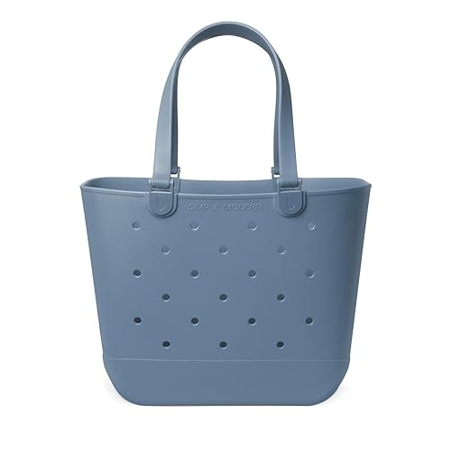 Simple Modern Extra-Large Beach Bag | Waterproof Getaway Rubber Tote with Zipper Pocket for Travel, Pool, Boat, Groceries, Sports | Blue Dune