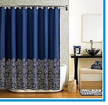 spring Home Navy Blue Fabric Shower Curtain