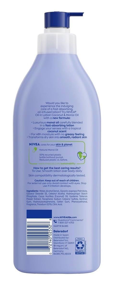 Nivea Lotion Coconut & Monoi Oil Infused 16.9 Ounce (500ml) (Pack of 2)