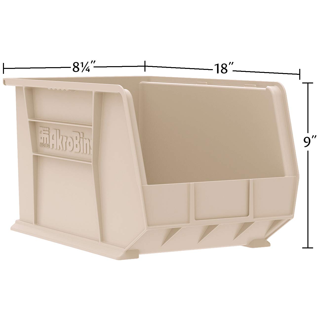 Akro-Mils 30265 AkroBins Plastic Storage Bins, Space-Saving Stackable Bins for Garage, Pantry, Craft Organization, 18-" x 8.25-" x 9-", Black, 6-Pack