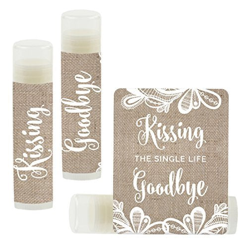 Andaz Press Bridal Shower Bachelorette Party Lip Balm Party Favors, Burlap Lace, Kissing The Single Life Goodbye, Bridesmaid Lip Gloss 12-Pack