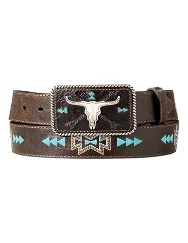 ARIAT Women's Cow Skull Arrows Motif Belt, Dark Brown, Small