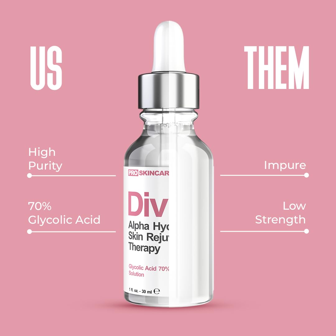 Glycolic Acid 70% Professional Peel – At-Home Alpha Hydroxy Face Peel for Acne Scars, Wrinkles, Fine Lines & Collagen Boost, Liquid Exfoliant