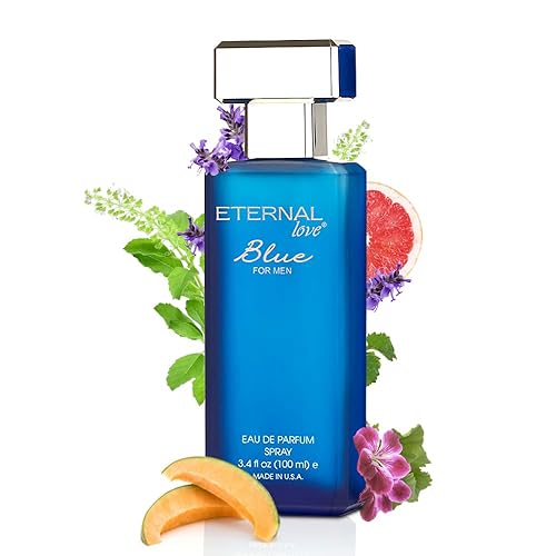 Eternal Love Blue for Men - Long Lasting Eau de Parfum Spray - Fresh Marine Scent with Musk & Warm Woods- Light and Breezy Fragrance - 3.4oz