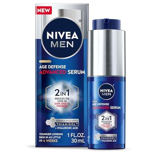 NIVEA MEN Age Defense Advanced Face Serum for Dark Spots with Thiamidol (TM) + Hyaluronic Acid, Fast-Absorbing Face Serum for Men Helps Reduce Look
