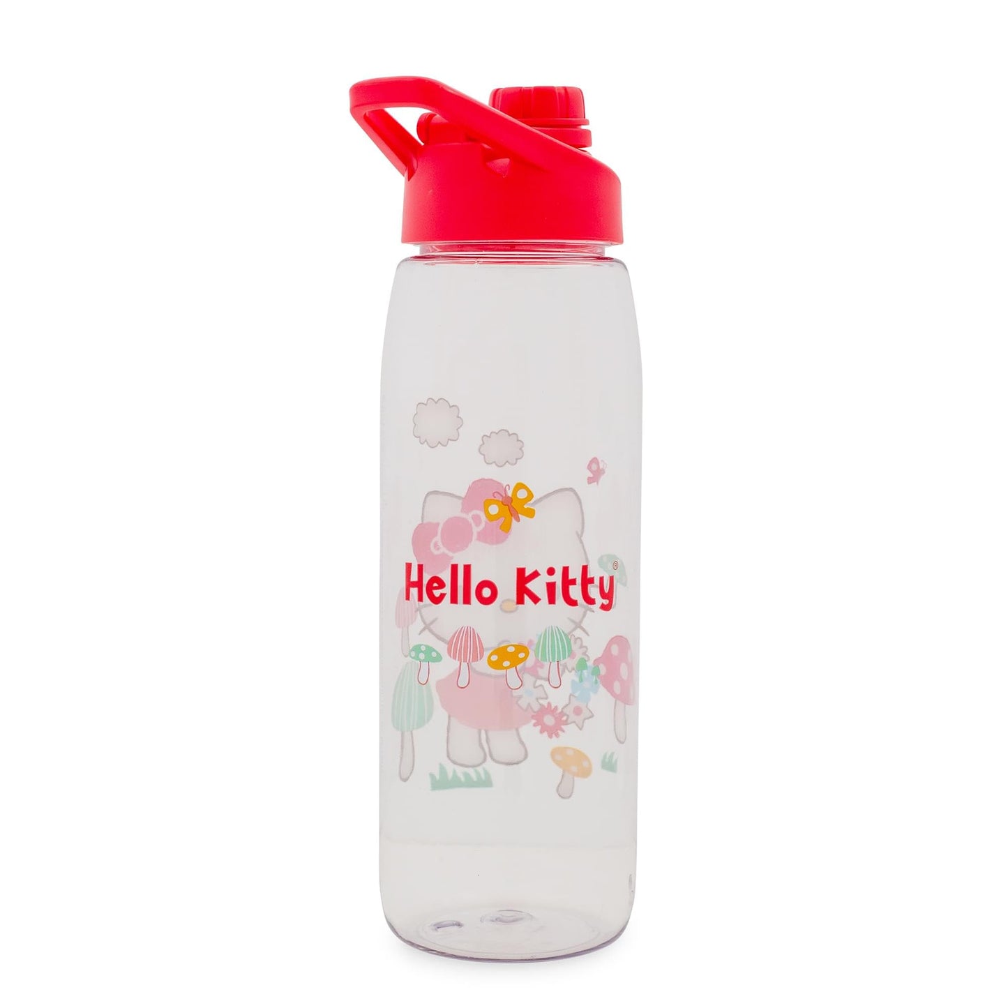Silver Buffalo Sanrio Hello Kitty Mushrooms Water Bottle With Screw-Top Handle Lid | Large Plastic Sports Jug | Holds 28 Ounces